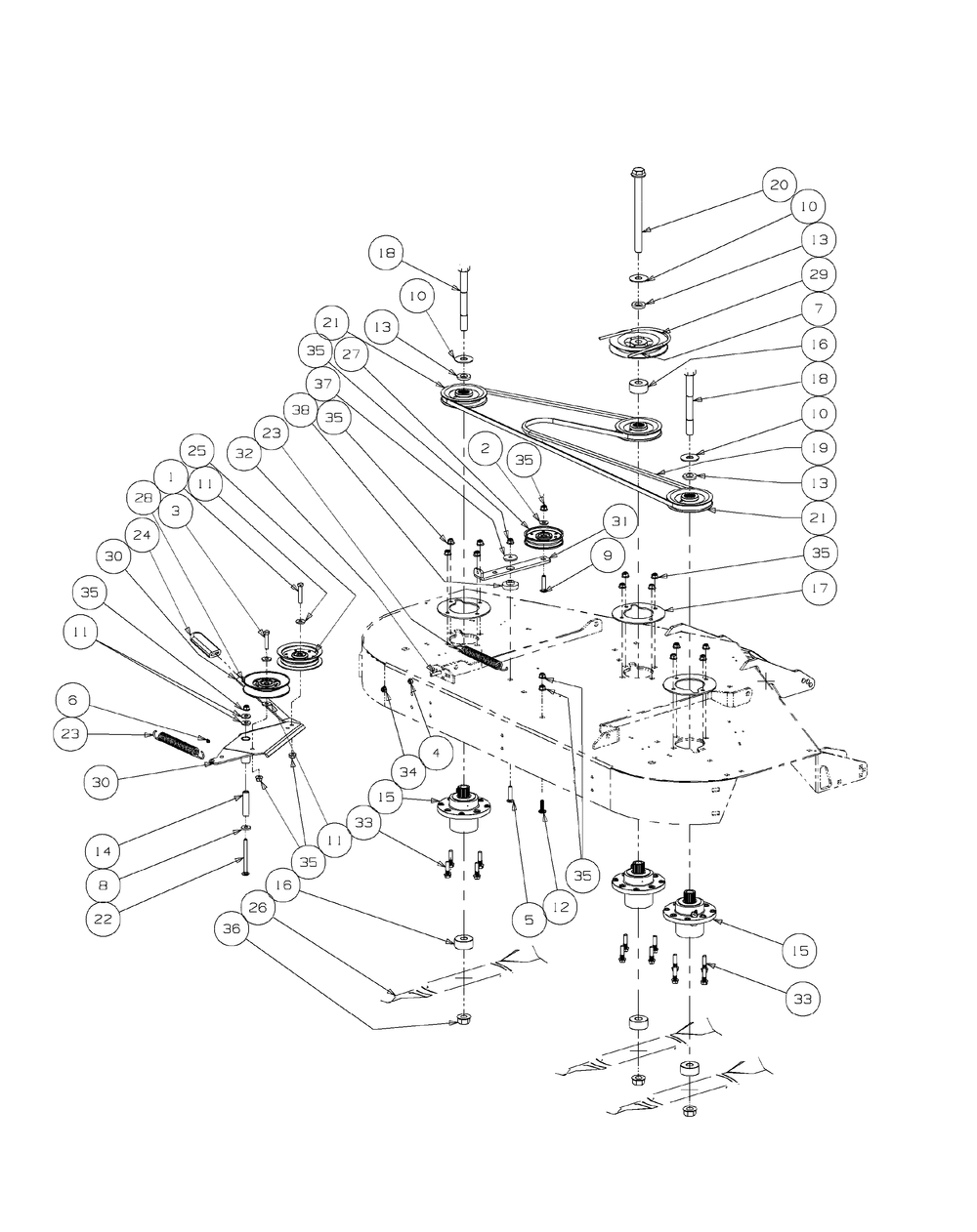 Fabricated Deck Spindle Assembly (2009) Diagram and Parts List for M60-KH (53BH8CT6050-27HP-OHV)(2009 & Before) Cub Cadet Lawn Tractor